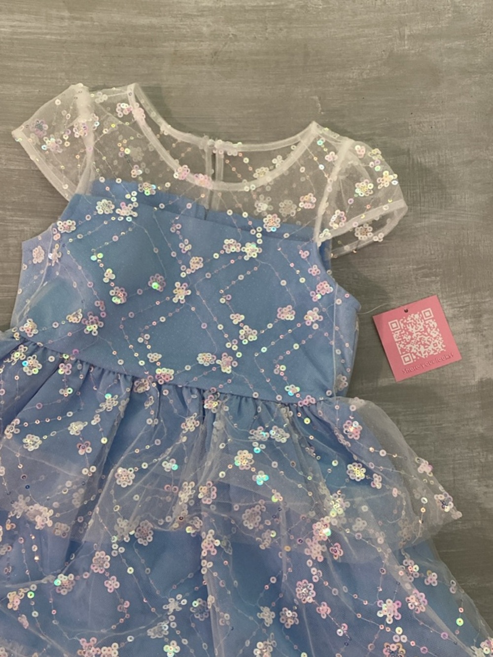 Sparkling Blue Sequin Flower Tulle Dress, 5